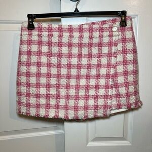 House of Harlow 1960 Pink & White Plaid Tweed Fully Lined Skort Shorts Womens L